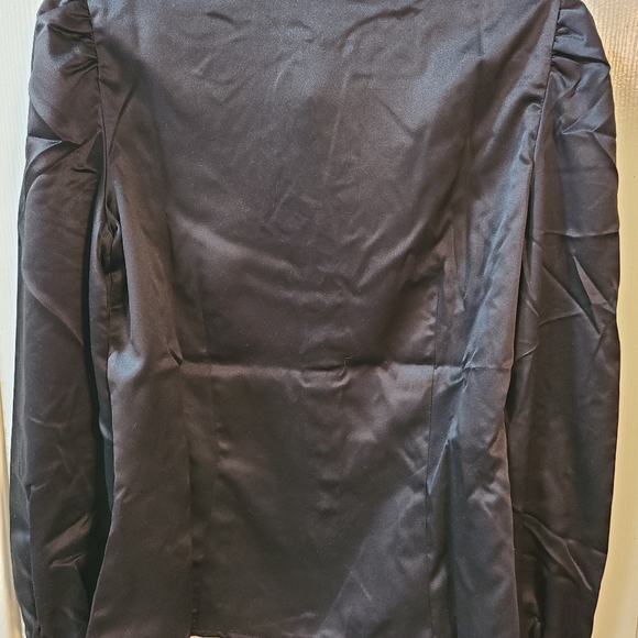 Tom Ford Long Sleeve Neck Black Satin Blouse with Cutout Bow Detail, Sz SMALL - Picture 5 of 14